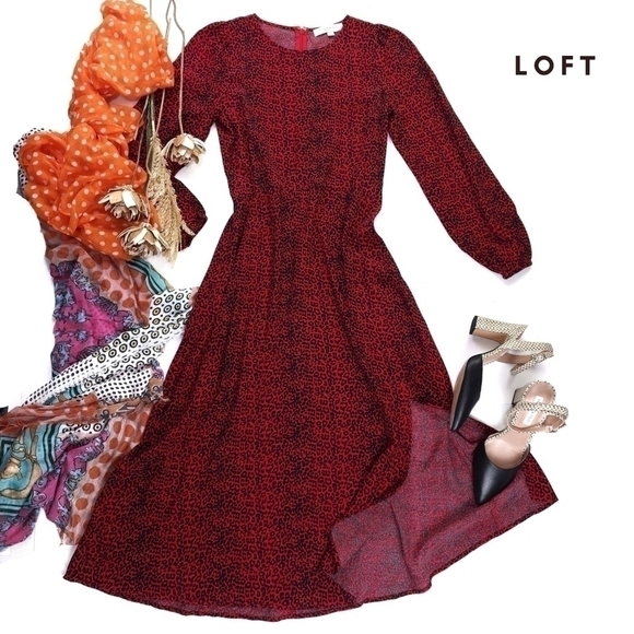 Loft Red Black Animal Print Maxi Dress Sz 0 - Picture 13 of 13